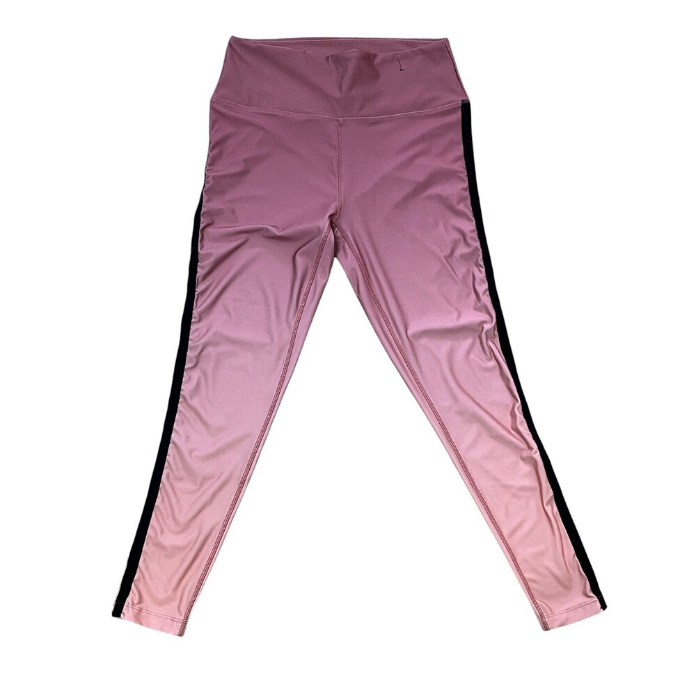 BCBGMAX AZRIA Pink Leggings with Black Side Stripe Size M Yoga Pants Mid Calf.